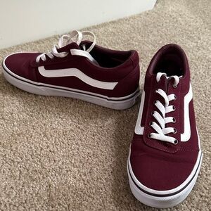 Vans Maroon and White Lace-Up Sneakers